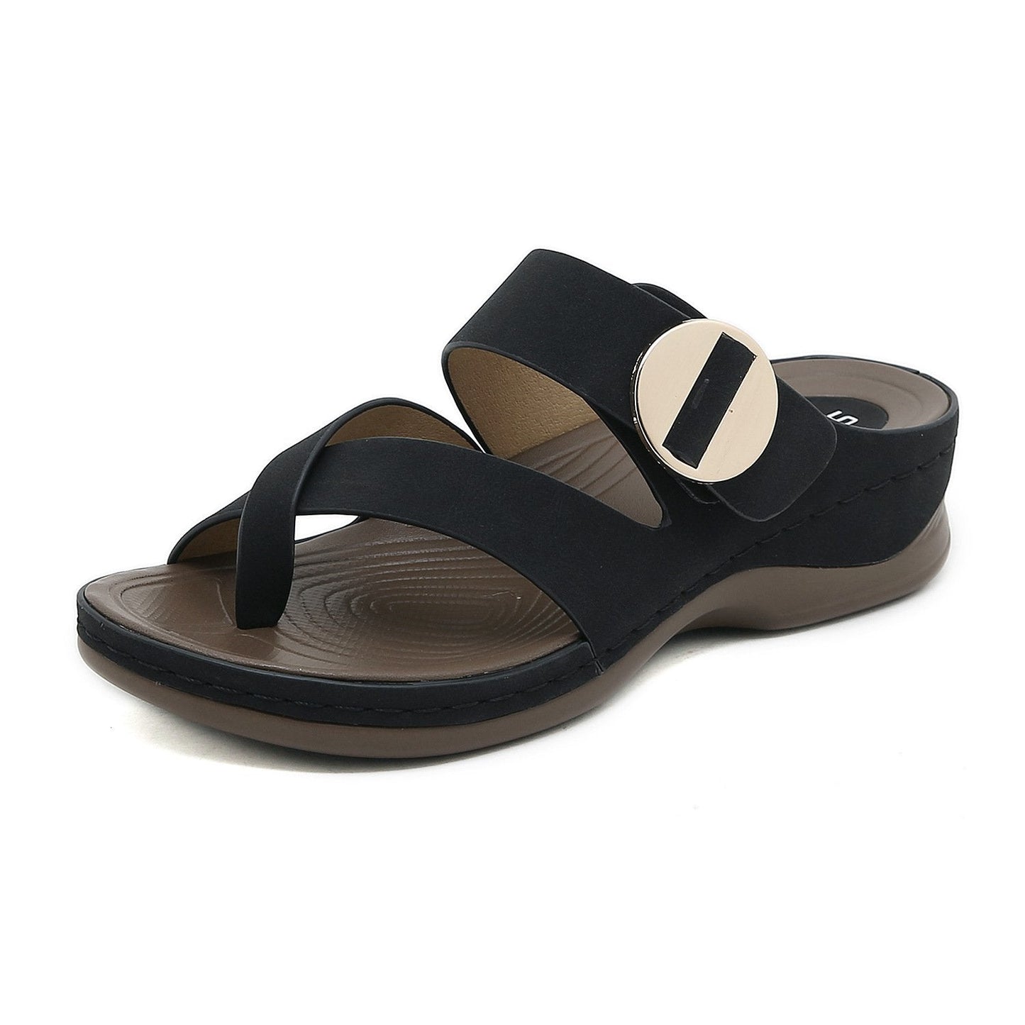 Stitched casual wedge metal embellished slippers