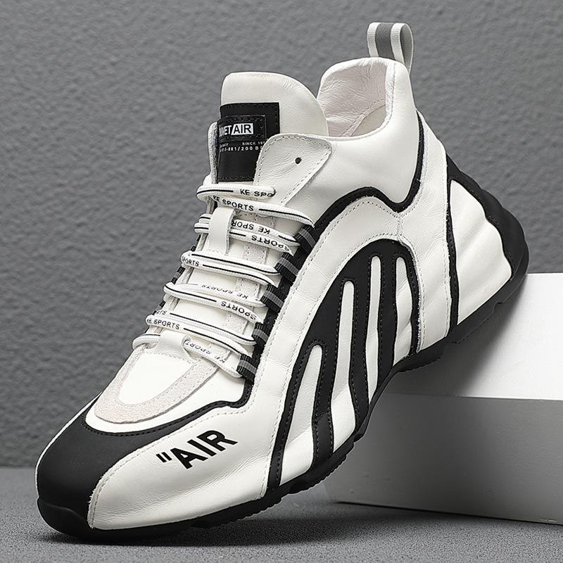 Striped Design High Top Men Shoes Casual Fashion Leather Waterproof Chunky Sneakers