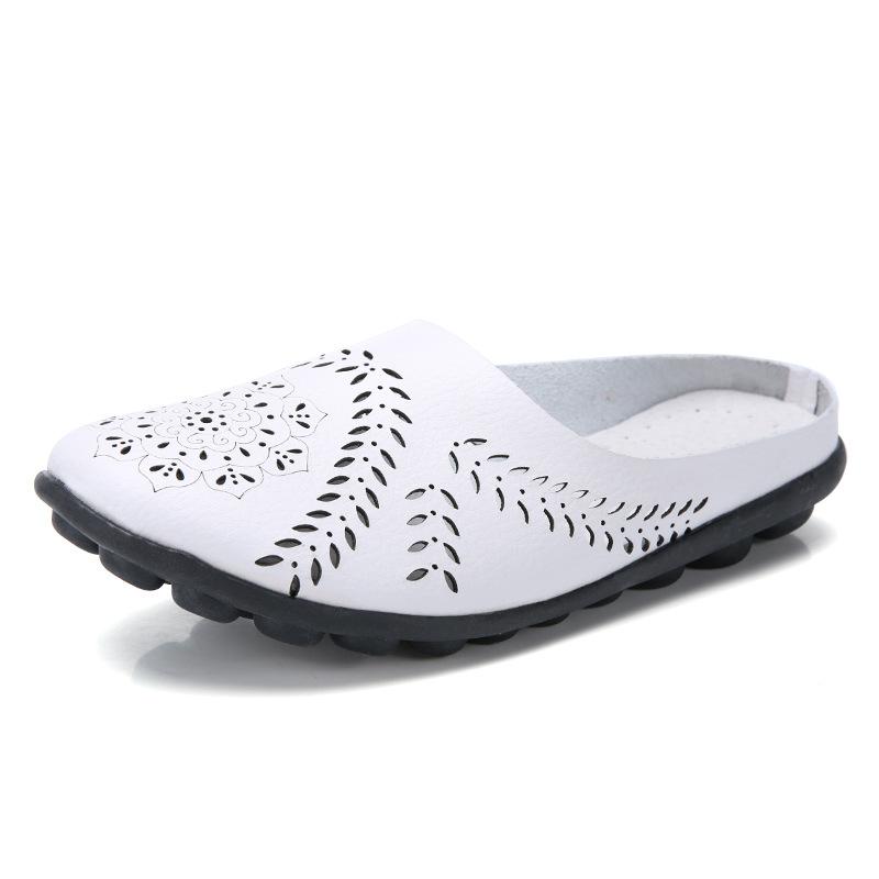 Leather Casual All-Match Hollow Slippers