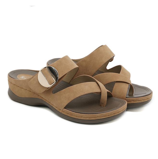 Stitched casual wedge metal embellished slippers
