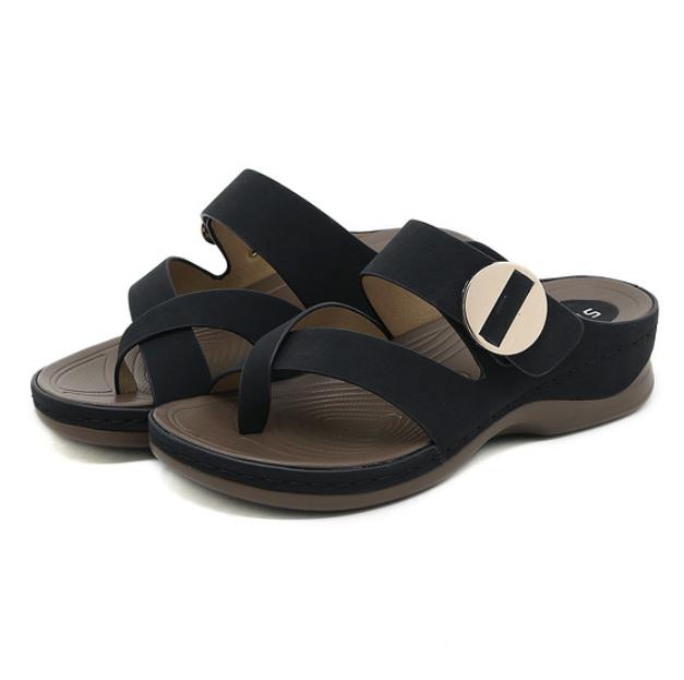 Stitched casual wedge metal embellished slippers