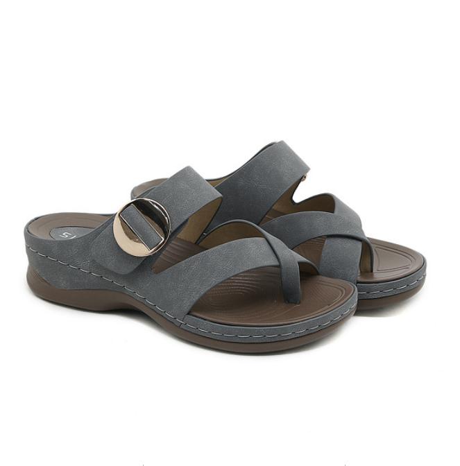 Stitched casual wedge metal embellished slippers