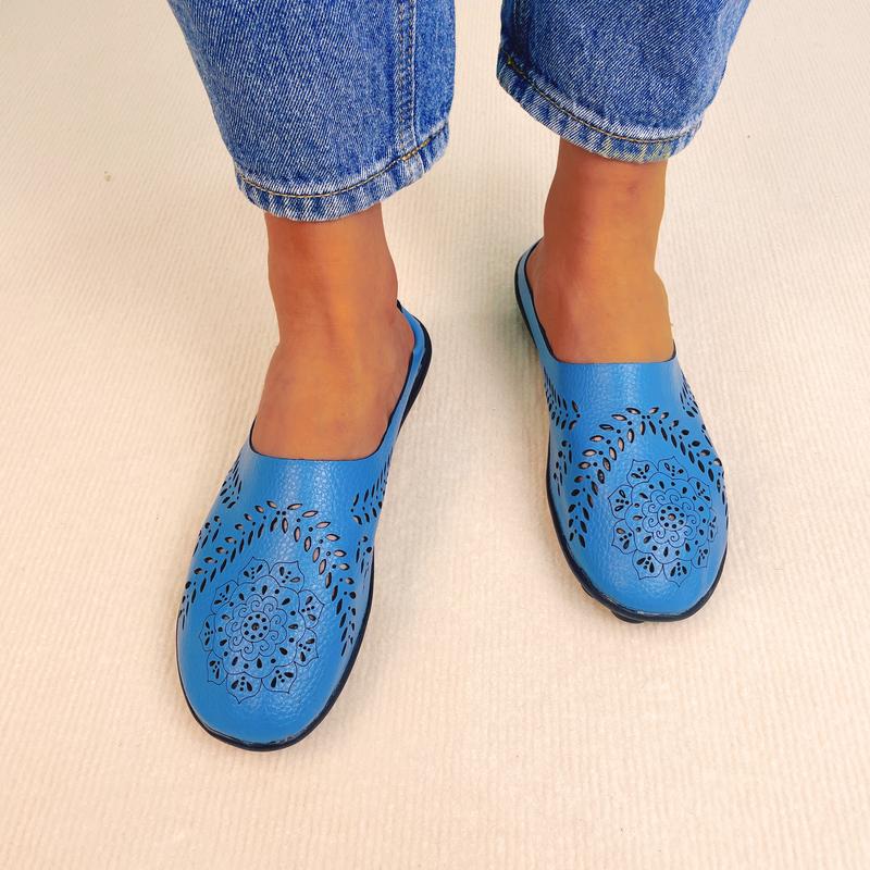 Leather Casual All-Match Hollow Slippers